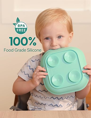 BABELIO Powerful Suction Plates for Baby and Toddler, 100% Food Grand Silicone, Divided, BPA Free, Microwave & Dishwasher Safe, Stay Put, 3 Pack - Jamouz