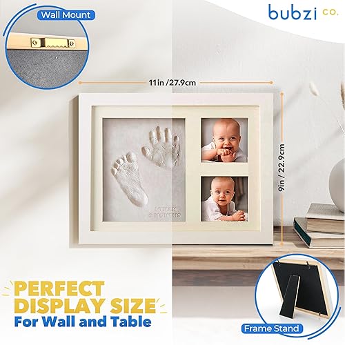 Bubzi Co Baby Footprint Kit, Baby Foot and Hand Print Kit, Baby Keepsake Frame, Nursery Pictures Frames, Hand Print Mold Kit, New Mom Gifts, Baby Newborn Essentials Must Haves, Baby Shower Gifts - Jamouz