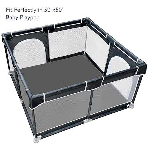 Baby Mat Compatible with 50x50 inch Playpen, Self Inflating Mattress Play Yard Pad with Carry Case, Portable and Comfortable – Dark Grey - Jamouz