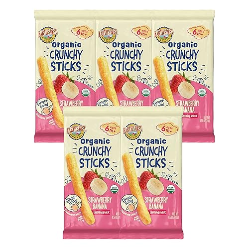 Earth's Best Organic Baby Food, Dissolvable Teething Snack for Babies 6 Months and Older, Strawberry Banana Crunchy Sticks, .56 oz Pack (Pack of 5) - Jamouz