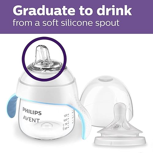 Philips Avent Natural Trainer Cup with Extra Fast Flow Natural Response Nipple (Flow 5) and Soft Spout, 5oz, SCF263/01 - Jamouz