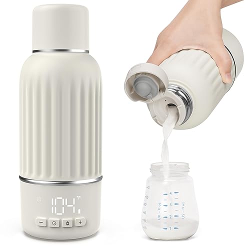 Portable Bottle Warmer for Travel, 2.5 Min Fast Heating for Breast Milk and Formula, Portable Milk Warmer with 10400mAh Long Battery, 17oz Large Capacity, Fast Charging Baby Bottle Warmer - Jamouz