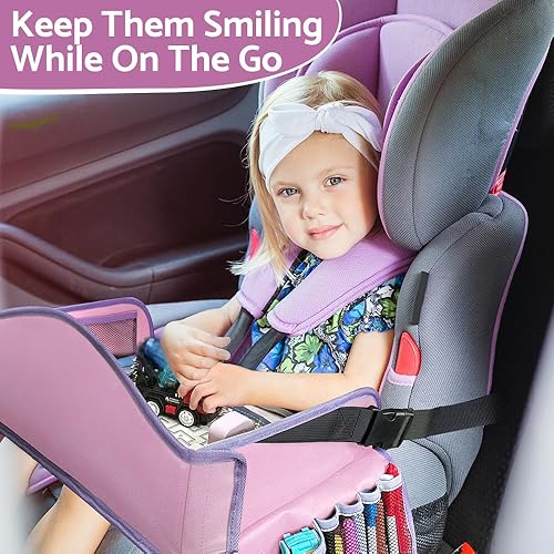 Blissful Diary Travel Tray for Kids Car Seat, Toddler Road Trip Essentials with Drawing Kit, Carseat Tray for Children Travel, Road Trip Must Haves for Kids, Pink - Jamouz