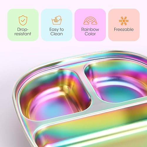 AIEVE Stainless Steel Kids Plates, Pack of 4 Stainless Steel Divided Toddler Plate with Lids - Jamouz