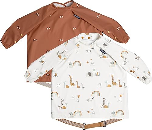 BIBaDO - Long Sleeve Baby Bibs - Babies & Toddlers 6-36 Months - Coverall Baby Led Weaning Bib - Easy Wipe, Soft & Waterproof - Jamouz