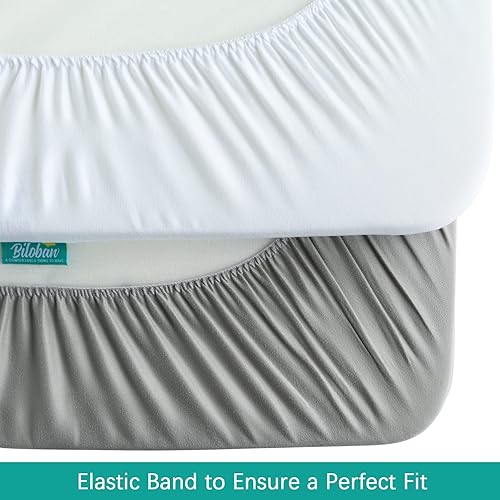 Biloban Pack and Play Sheets Waterproof 2 Pack Fitted, Compatible with Baby Graco/Dream On Me/Baby Trend/Pamo Babe Pack n Play/Playard and Other 38' X 26' Playpen Mattress, Grey & White - Jamouz
