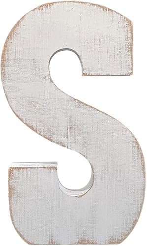 ABELOTS Large Wood Letter Distressed White Wash Alphabet Wall Décor Monogram Letter Alphabet Letters Free Standing Letters Wall Letters (N) - Jamouz