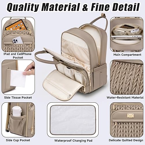 Diaper Bag Backpack,Stylish Baby Diaper Bag,Waterproof Travel Diaper Backpacks Baby Bags with Changing Pad,Stroller Straps,Insulated Pockets (Khaki) - Jamouz