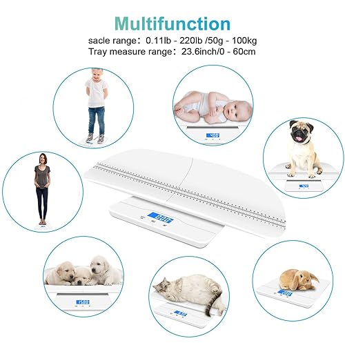 Digital Pet Scale, Baby Scale, with 3 Weighing Modes(kg/oz/lb), Max 220 lbs, Capacity with Precision up to 0.02lbs, White, Suitable for Infant, Puppies, Mom - Jamouz