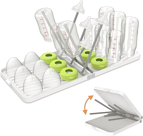 YOTIME Baby Bottle Drying Rack with Drainer, Foldable & Space Saving Drying Rack for Baby Bottles, Nipple and Accessories, White - Jamouz