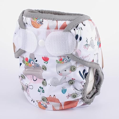 Baby Cloth Diaper Cover Nappy Hook and Loop Double Gusset 6.6lbs to 33lbs (Rabbits Wolves) - Jamouz