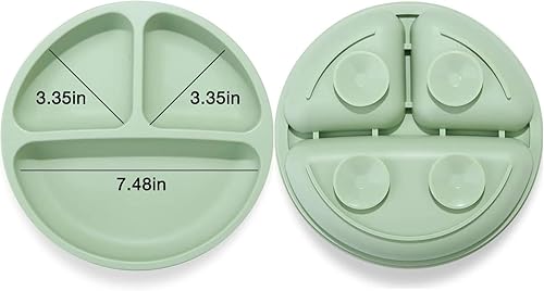 PandaEar Divided Unbreakable Silicone Baby and Toddler Plates - 3 Pack - Non-Slip - Dishwasher and Microwave Safe - Silicone (Blue Green Brown) - Jamouz