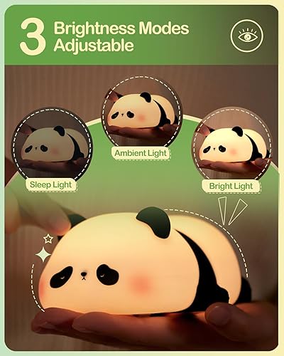 ATSUI Cute Panda Night Light, LED Squishy Novelty Animal Night Lamp, Food Grade Silicone 3 Level Dimmable Nursery Nightlight for Desk Decor, Funny Gifts Stuff for Boys Girls Baby, White Elephant Gifts - Jamouz