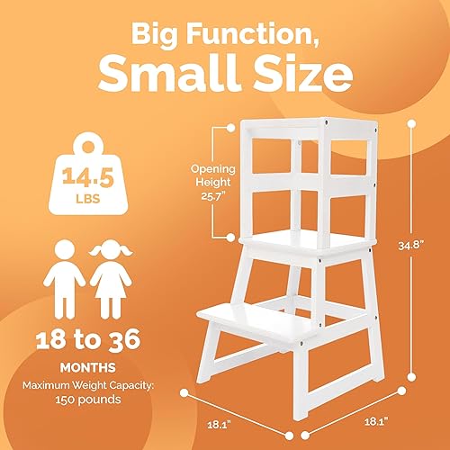 SDADI Kids Kitchen Step Stool Holds up to 150 Pounds with Safety Rail, White - Jamouz