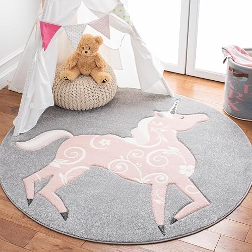 SAFAVIEH Carousel Kids Collection Accent Rug - 2' x 3', Grey & Pink, Non-Shedding & Easy Care, Ideal for High Traffic Areas for Boys & Girls in Playroom, Nursery, Bedroom (CRK163F) - Jamouz