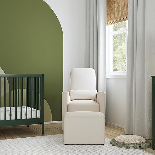 DaVinci Olive Upholstered Swivel Glider with Bonus Ottoman in Polyester Cream, Greenguard Gold & CertiPUR-US Certified - Jamouz