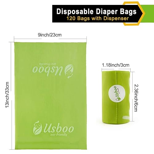 Baby Disposable Diaper Bags, Waste Bags 8 Refill Rolls/120 Bags with Dispenser, Convenient and Quick Diaper Disposal, Unscented - Jamouz