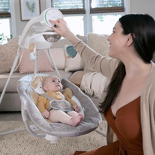 Ingenuity InLighten 5-Speed Baby Swing - Swivel Infant Seat, 5 Point Safety Harness, Nature Sounds, Lights - Nally Owl - Jamouz