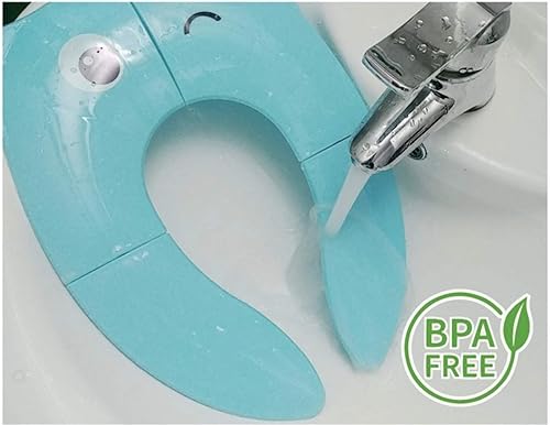Toilet Potty Training Seat Cover, Travel Toilet Seat, Folding Non Slip Silicone Pads, Travel Portable Reusable Kids Toddlers Boys Girls, Carry Bag (Green - Frog) - Jamouz