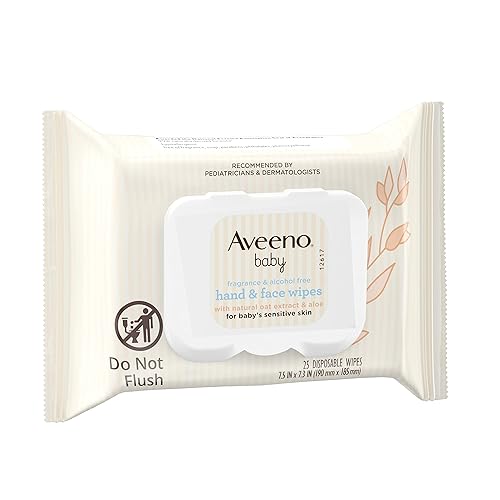 Aveeno Baby Hand & Face Cleansing & Moisturizing Wipes with Oat Extract and Aloe, Fragrance-Free Wipes for Sensitive Skin, Free of Sulfates, Alcohol, Parabens, and Dyes, 25 ct (Pack of 4) - Jamouz