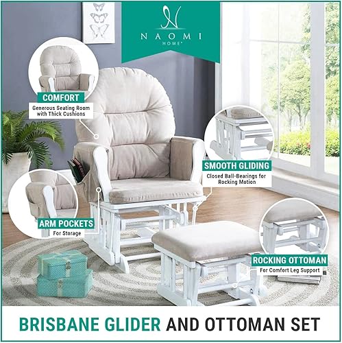 Brisbane Nursery Glider & Ottoman Sets, Glider Recliner Nursery Rocking Chair, Nursery Glider Rocker with Ottoman, Reclining Gliders & Chairs for Breastfeeding, Maternity, Napping, Espresso/Cream - Jamouz
