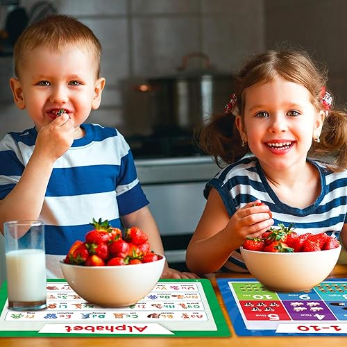 Simply Magic 5 Placemats for Kids - Kids Placemats Non Slip, Washable Reusable Toddler Placemats, Educational Placemats: Alphabet ABC, Shapes, Colors, Numbers, Solar System, Plastic Placemats for Kids - Jamouz
