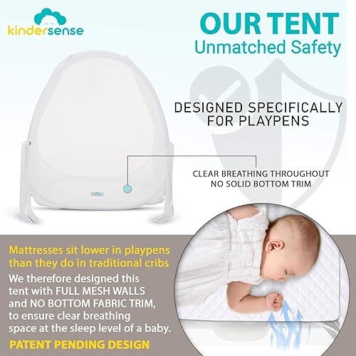KinderSense - Pack N Play Tent Baby Safety Crib Net - Toddler Crib Topper for Playpens & Mini Cribs to Keep Baby from Climbing Out - Breathable Mesh Pop up Net - Mosquito Net Canopy Upgraded - Jamouz