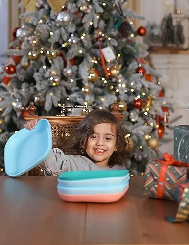 BABELIO Powerful Suction Plates for Baby and Toddler, 100% Food Grand Silicone, Divided, BPA Free, Microwave & Dishwasher Safe, Stay Put, 3 Pack - Jamouz