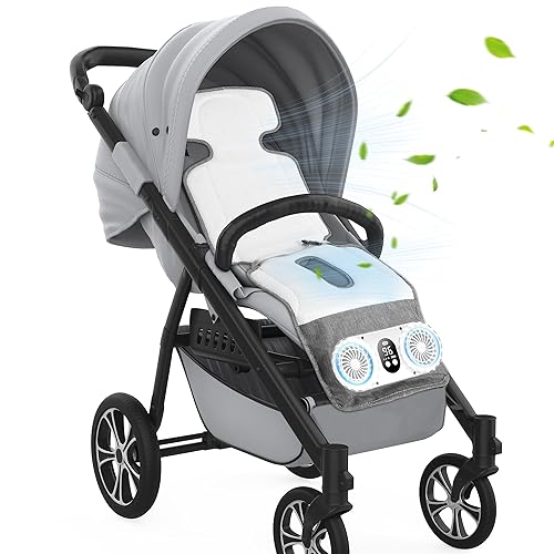 Stroller Cooling Pad with 2 Fans, 10000 mAh Battery Powered Cooling Cushion, 3 Speeds Breathable Cooling Pad Liners for Stroller Dining Chair - Jamouz