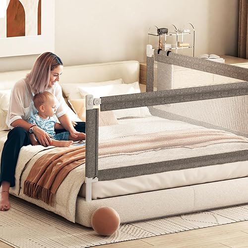 IKARE Bed Rail for Toddlers, New Upgraded Infants Safety Bed Guardrail with 28 Gears Adjustable Heights, Baby Bed Rail Guard for Queen, King Mattress (One Side 78.7' x 30') - Jamouz
