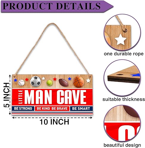 YSTEP Decorative Signage, Little Man Cave Wood Sign, 5x10 inches, Car Racing Themed Home Wall Art for Kids Room Door Decor - A04 - Jamouz