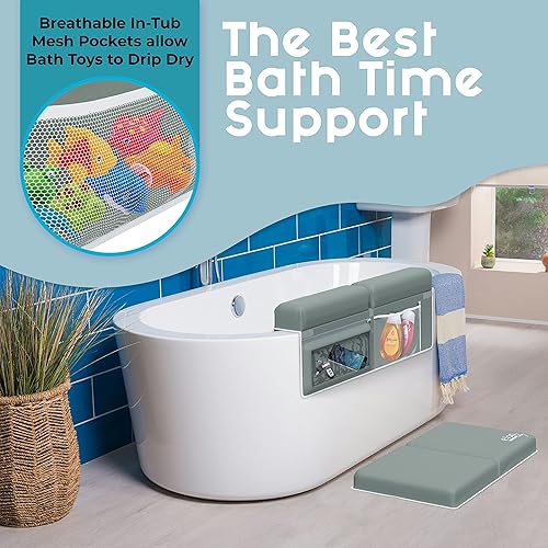Comfortable Baby Bath Kneeler and Elbow Rest Pad Set - Kneeling Pad Bath Mat with 4 Toy Organizer Pockets,Non-Slip Baby Bathtub Mat, Waterproof and Easy to Clean - Jamouz
