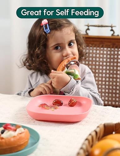 BABELIO Powerful Suction Plates for Baby and Toddler, 100% Food Grand Silicone, Divided, BPA Free, Microwave & Dishwasher Safe, Stay Put, 3 Pack - Jamouz