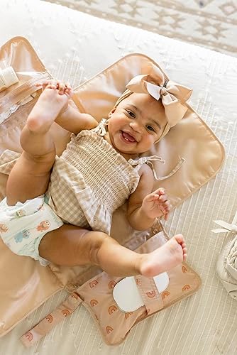 Tiny Twinkle Portable Diaper Changing Pad, Foldable Waterproof Baby Change Pad for Newborn Girl & Boy with Smart Wipes Pocket (Beige Checkers) - Jamouz