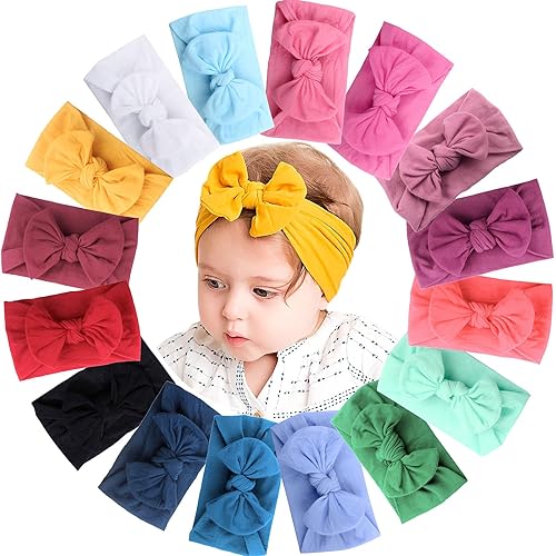 JOYOYO 16 Colors Soft Wide Turban Baby Headbands with 4.5 inches Hair Bow Headwraps for Baby Girls Infants Newborn Hair Accessories Toddlers Kids and Children - Jamouz