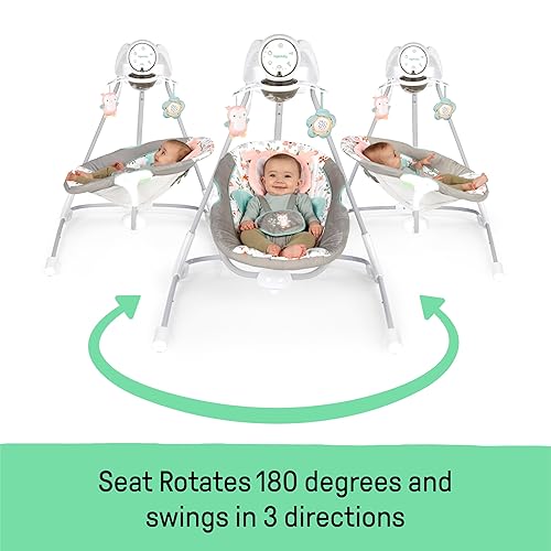Ingenuity InLighten 5-Speed Baby Swing - Swivel Infant Seat, 5 Point Safety Harness, Nature Sounds, Lights - Nally Owl - Jamouz