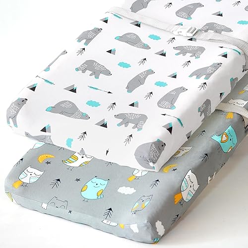 Stretchy Changing Pad Covers for Boys Girls,2 Pack Jersey Knit,Elephant & Whale - Jamouz