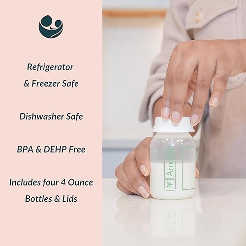 Ameda Breastmilk Storage Bottles with Lock-Tight Cap | 4.4 Ounce Breast Milk Storage Containers for Fridge (4 Count) | Breastmilk Storage Bag Alternative | Breastfeeding Supplies - Jamouz