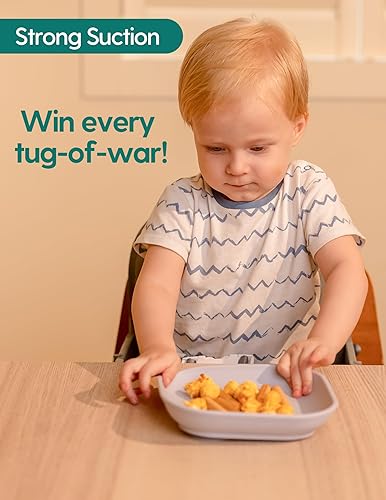 BABELIO Powerful Suction Plates for Baby and Toddler, 100% Food Grand Silicone, Divided, BPA Free, Microwave & Dishwasher Safe, Stay Put, 3 Pack - Jamouz