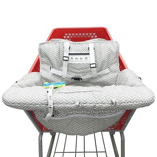 Portable 2-in-1 Grocery Cart Seat Cover and Baby Highchair Cover (Gray Chevron) - Jamouz