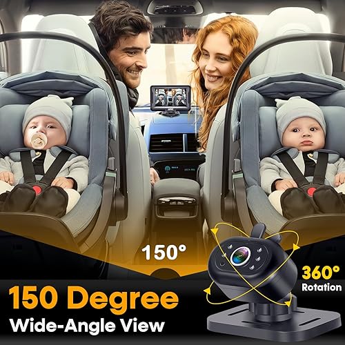 AMTIFO Baby Car Camera Easy Install: Clear Night Vision 2Mins Plug-Play Backseat Camera 360 Rotation Rear Facing Car Baby Monitor with Camera - Jamouz