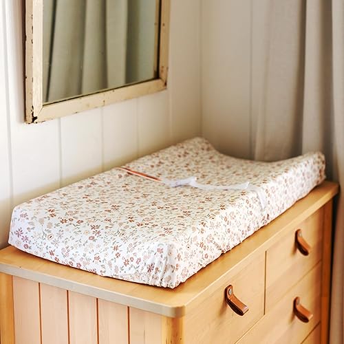 Baby Changing Pad Cover 2-Pack for Girls (Fleurette) - Premium Fitted Sheets Baby Diaper Changing Table Cover - Buttery Soft Cotton Blend - Jamouz