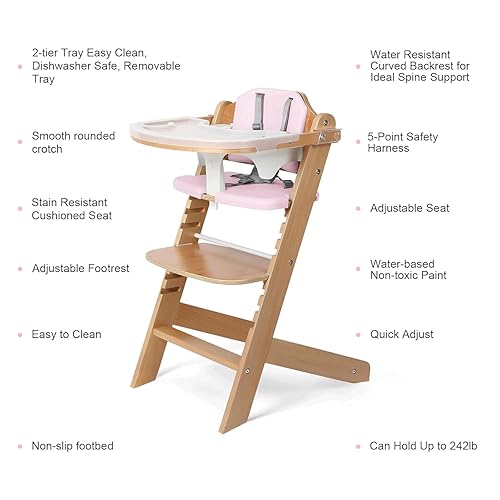 Cowiewie 3-in-1 Convertible Natural Wooden High Chair for Babies & Toddlers 3-Tier Remove & 2 Adjustable Wood Tray & 8 Levels Adjustable, 2 Waterproof Cozy Cushions Grey - Jamouz