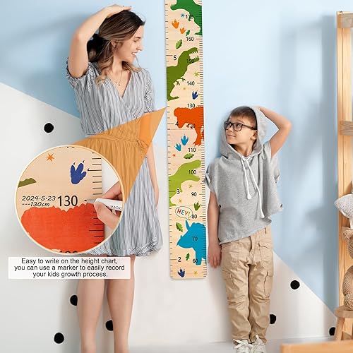Basumee Wood Growth Chart for Kids Room Decor Height Measurement Growth Chart for Wall Cute Height Chart Ruler Boys and Girls Baby Nursery Bathroom Bedroom Room Playroom Decor, Dinosaur - Jamouz