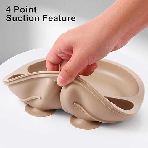 Silicone Feeding Set, 2 Pack Divided Toddler Plates with Suction, 2 Pack Utensils - Spoons & Forks, BPA Free, Baby Led Weaning Supplies - Jamouz