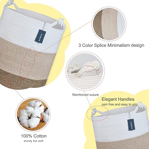 COMSE Extra Large Blanket Basket, High Storage Basket, Tall Rope Laundry Basket, 15.7”x 21.7”, Cotton Rope Basket, XXXL Laundry Basket, Toy Basket, Clothes Baskets,White/Cadet Blue/Navy Blue - Jamouz