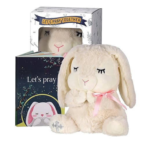 Baptism Gifts for Girls, Baby Dedication Gift, Christening Gifts for Baby Girls, Baptism Gifts Set Include 7'' Plush Bunny and Let's Pray Book in Keepsake Box. - Jamouz