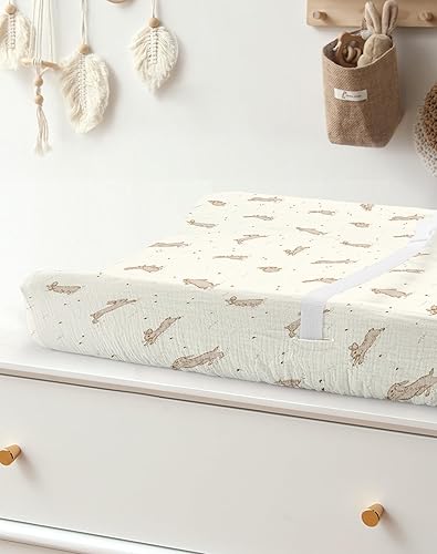 Changing Pad Cover for Baby Boy Girl 2 Pack, Muslin Changing Table Pad Covers with Boho Style, Neutral Nursery Bedding Essentials Soft and Breathable(Dusty Rose & Flower-A) - Jamouz