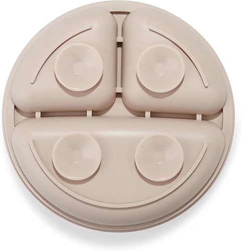 PandaEar Divided Unbreakable Silicone Baby and Toddler Plates - 3 Pack - Non-Slip - Dishwasher and Microwave Safe - Silicone (Blue Green Brown) - Jamouz