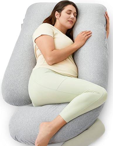 Momcozy Pregnancy Pillows for Sleeping, U Shaped Full Body Maternity Pillow with Removable Cover - Support for Back, Legs, Belly, HIPS for Pregnant Women, 57 Inch Pregnancy Pillow for Women, Grey - Jamouz